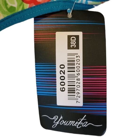 Youmita Sport Turquoise Floral Padded Active Tech Bra Size 38 D - Picture 8 of 8